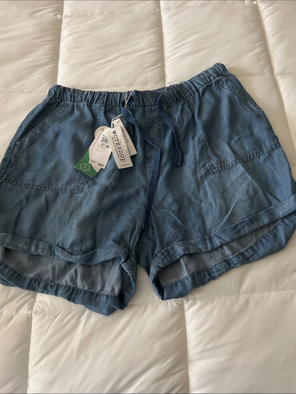 Workshop Republic Clothing Denim-Blue High Waist Drawstring Shorts